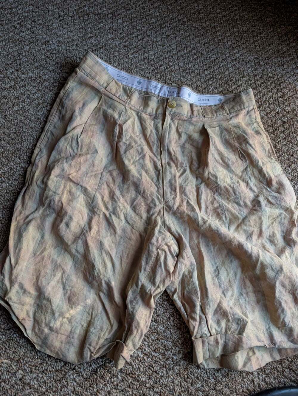 Gucci Vintage 100% Linen Abstract Print Pleated Bermuda Shorts